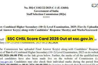 SSC CHSL Score Card 2026 Out at ssc.gov.in, Check Tier 1 Marks and Scores