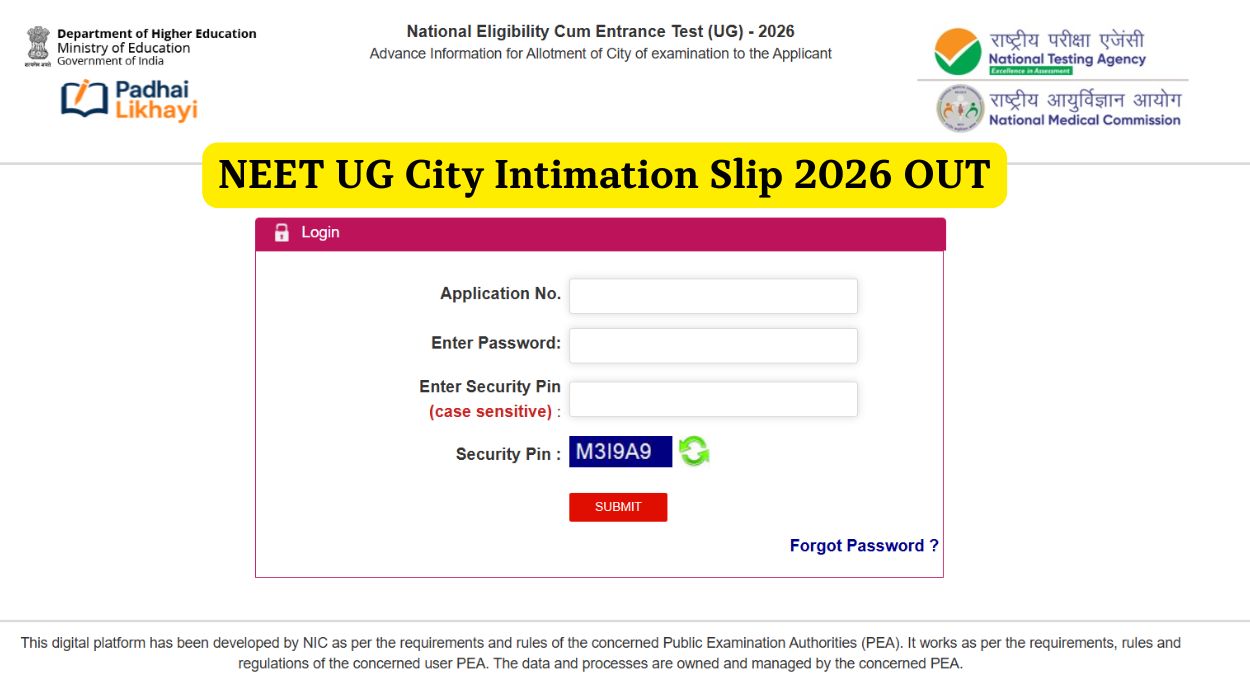 NEET UG City Intimation Slip 2026